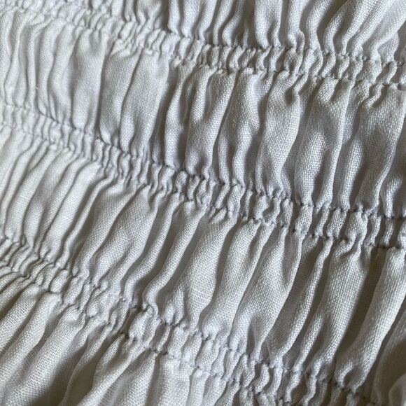 Reformation Shirred Tie-Strap Linen Top Women's Size M White Ruffle Hem Coquette - Picture 7 of 14